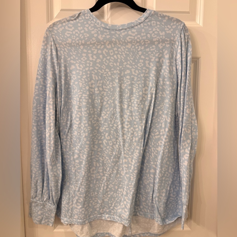 Lane Bryant Light Blue and White Leopard Print Long Sleeve Tee